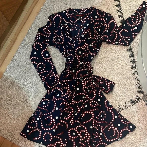 Miss Sixty long sleeved wrap dress - Navy blue with white and red details - Picture 1 of 3